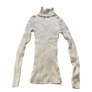 Bailey's Point Juniors Cream Ribbed Turtleneck Sweater Beige Long Sleeve Medium